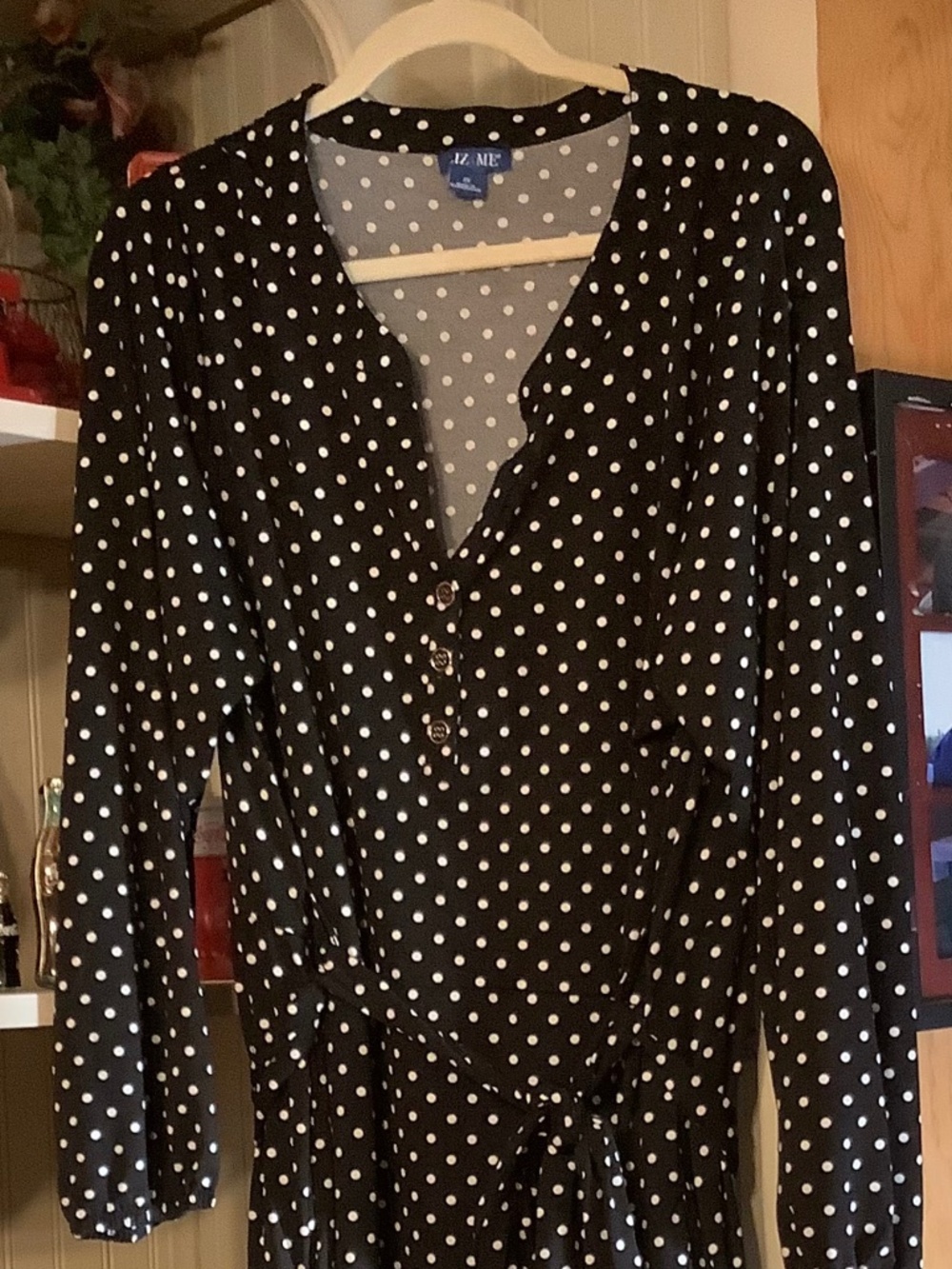 Black and white polka dotted dress.